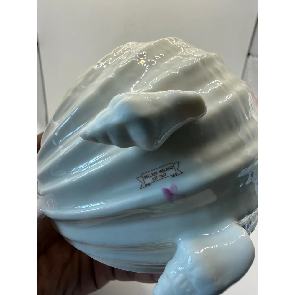 Belleek Ireland Pink Shell Creamer Pitcher Parian China Gold Trim Nautilus Irish